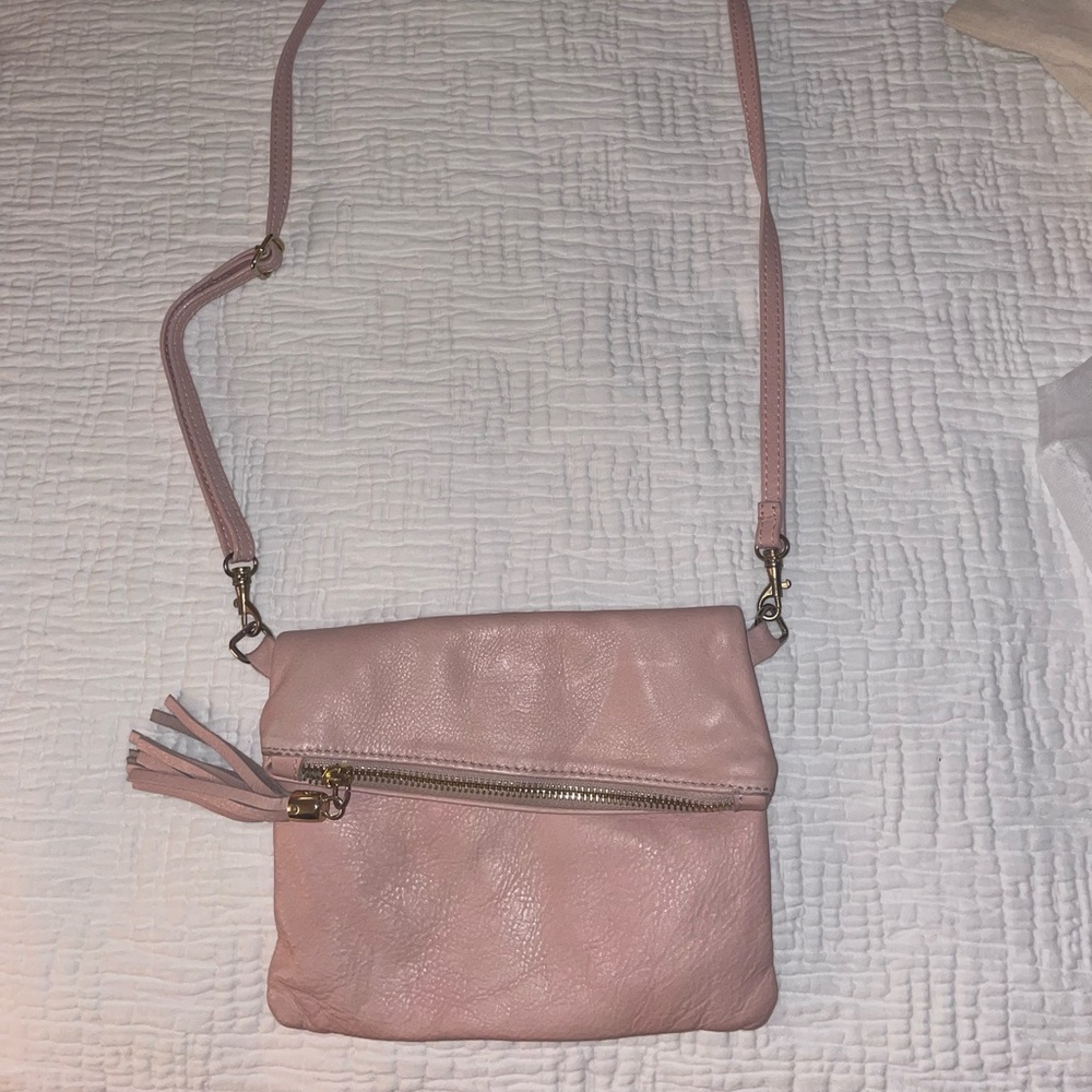 Pink leather clutch/crossbody